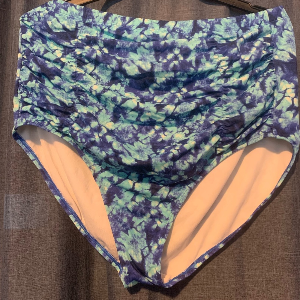 Swimsuits 4 All 22W high waisted ruched blue bikini bottoms